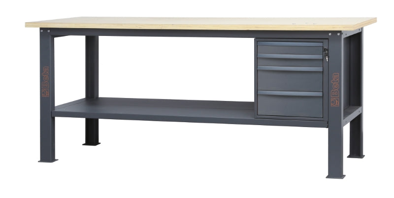 Banco da lavoro 2,1 m con piano in legno e 4 cassetti Beta C58BC-W2,1 4C