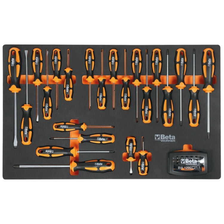 Banco da lavoro completo da 2,1 m con piano in legno e assortimento di 89 utensili Beta C58W2,1/89UT