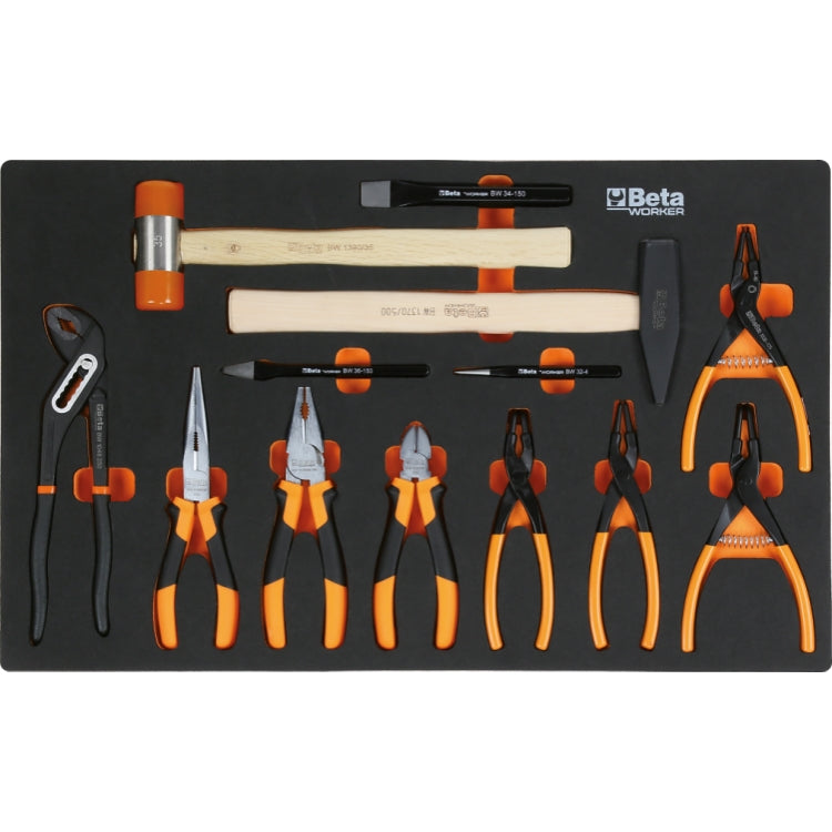 Banco da lavoro completo da 2,1 m con piano in legno e assortimento di 89 utensili Beta C58W2,1/89UT
