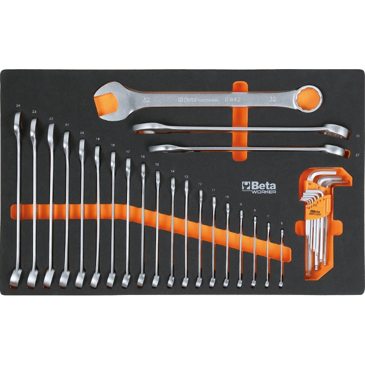 Banco da lavoro completo da 2,1 m con piano in legno e assortimento di 89 utensili Beta C58W2,1/89UT