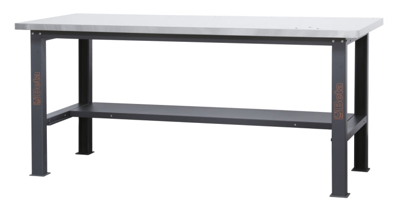 Banco da lavoro semplice con piano MDF rivestito in acciaio inox, lunghezza 2,1 m Beta C58BC-X2,1