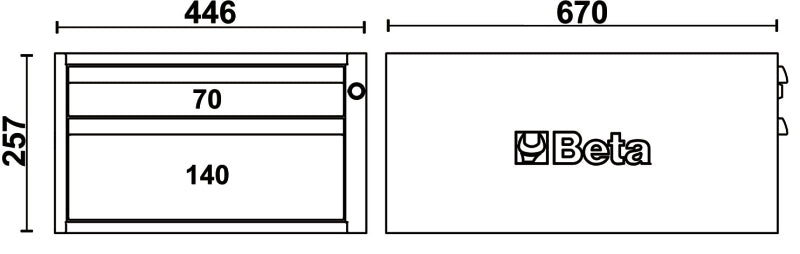 Cassettiera altezza 257 mm con 2 cassetti, per banchi componibili C58BC Beta C58CS 2C