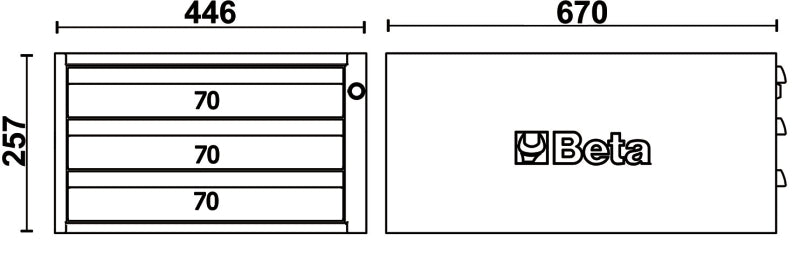 Cassettiera altezza 257 mm con 3 cassetti, per banchi componibili C58BC Beta C58CS 3C