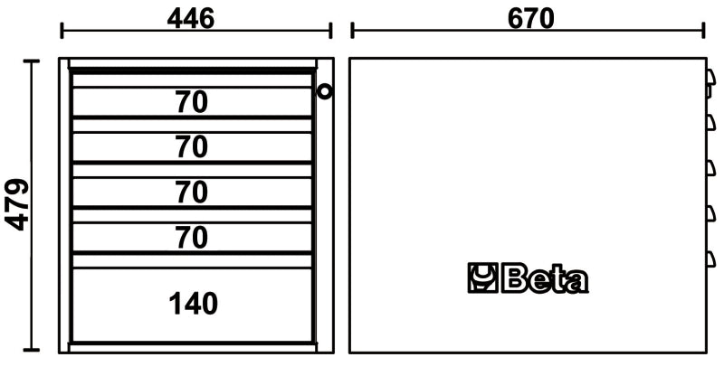 Cassettiera altezza 479 mm con 5 cassetti, per banchi componibili C58BC Beta C58CSH 5C