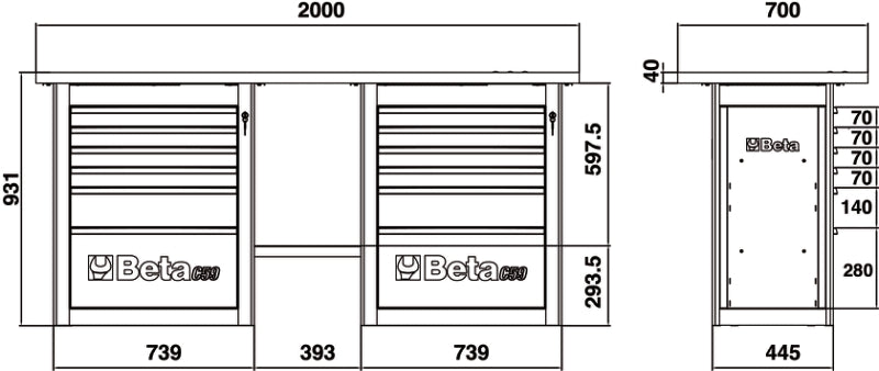 Banco da lavoro "Endurance" con 2 cassettiere da 6 cassetti Beta C59B