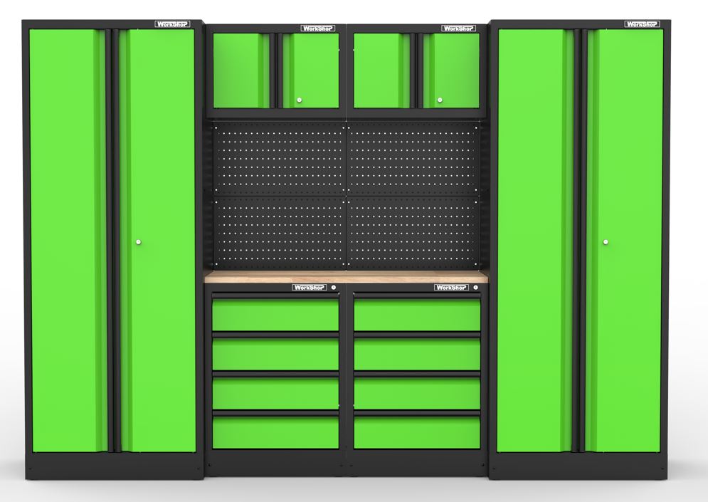 Arredo GARAGE Workshopitaly ACID GREEN and Black Anodized 2,7 mt. Piano Legno