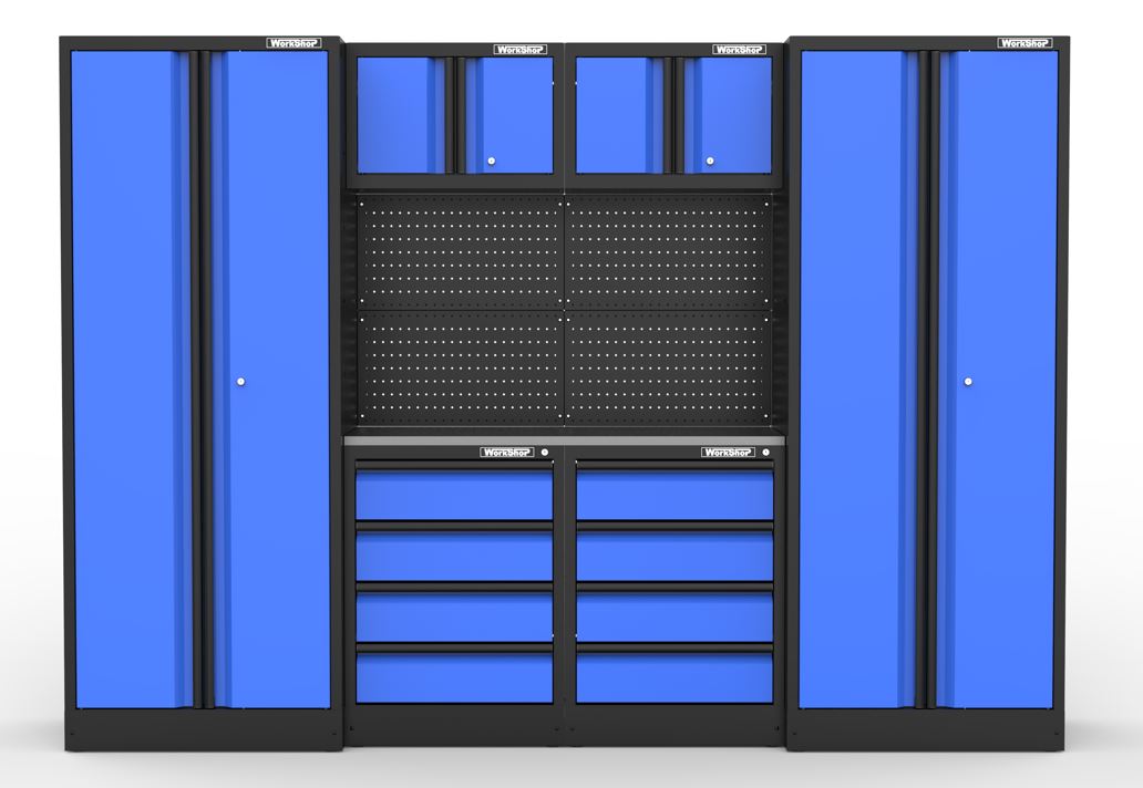 Arredo GARAGE Workshopitaly BLUE SKY and Black Anodized 2,7 mt. Piano Inox