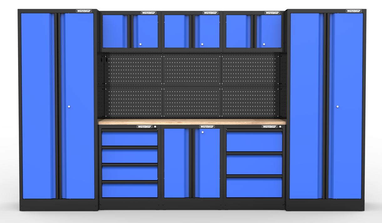 Arredo GARAGE Workshopitaly BLUE SKY and Black Anodized 3,3mt. Piano Legno