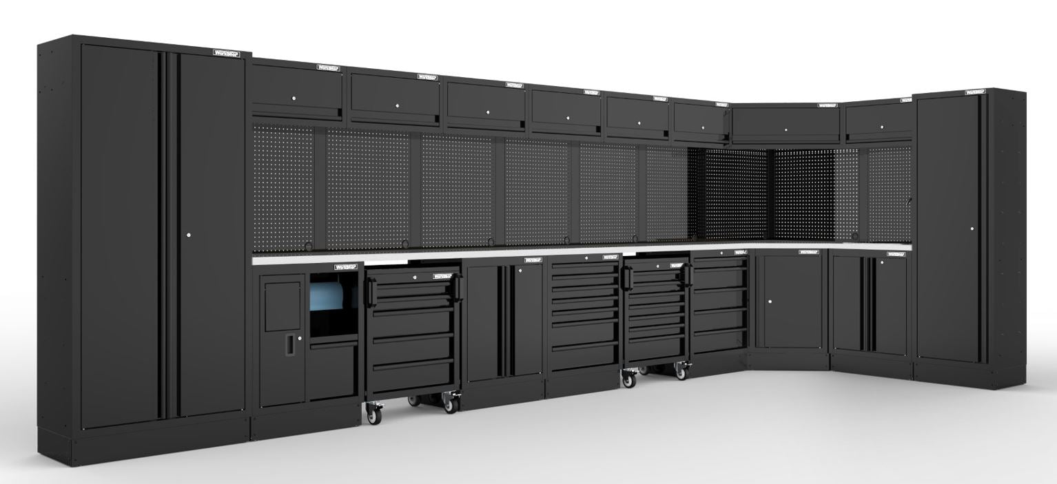 Arredo Officina Workshopitaly MPS 09 inox 5,87mt. + 2,14mt. Total Black