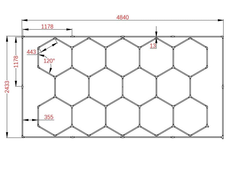Luci Led Esagonali Car Detailing 2433x4840 con 14 esagoni luce fredda 6000K e telaio luminoso