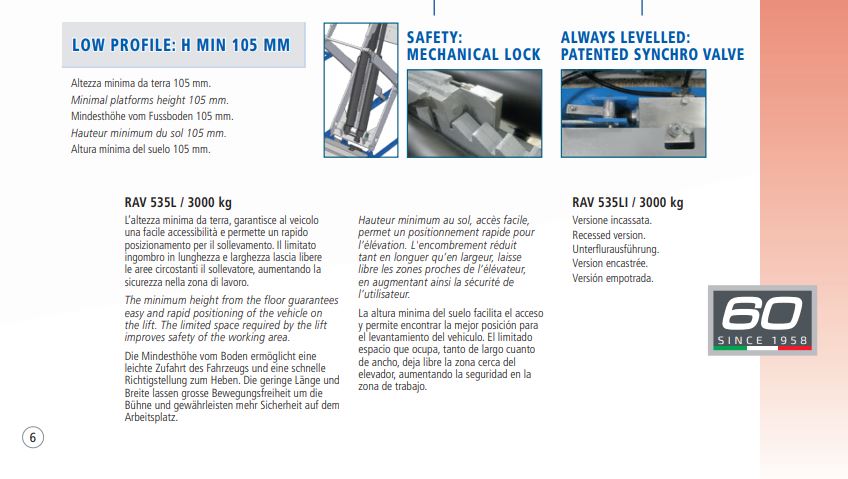 Sollevatori elettroidraulici a forbice Ravaglioli RAV 535L 3000kg.