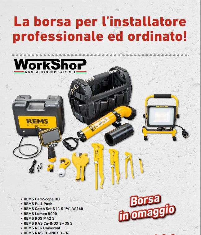Borsa portattrezzi Rems completa Set Utensili IDRAULICA 190300R VIDEOISPEZIONE , ILLUMINAZIONE