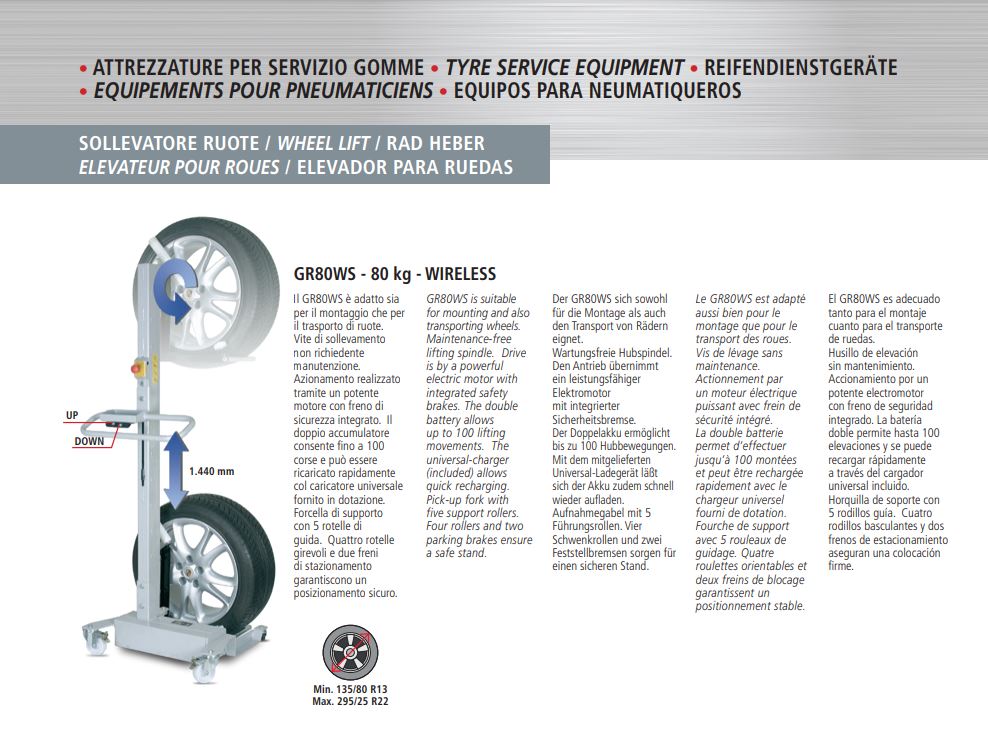 SOLLEVATORE RUOTE Ravaglioli GR80WS - 80 kg - WIRELESS
