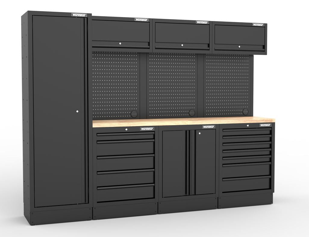 Arredo Officina Workshopitaly MPS 12 legno 2,64mt. Total Black + set 254 utensili Usag