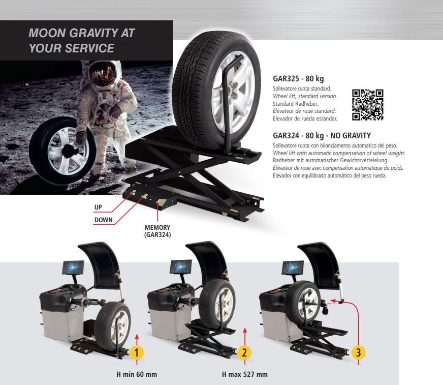 SOLLEVATORE RUOTE con bilanciamento automatico Ravaglioli GAR324 - 80 kg - NO GRAVITY