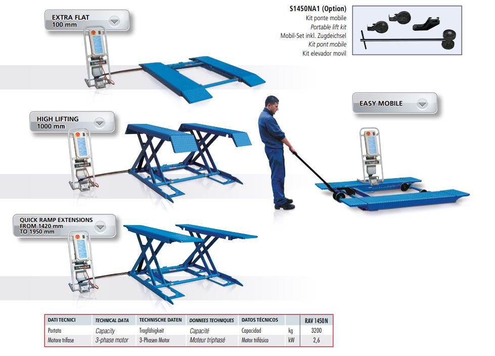 Ponte Sollevatore a bassa alzata Ravaglioli RAV 1450N-P per cambio gomme