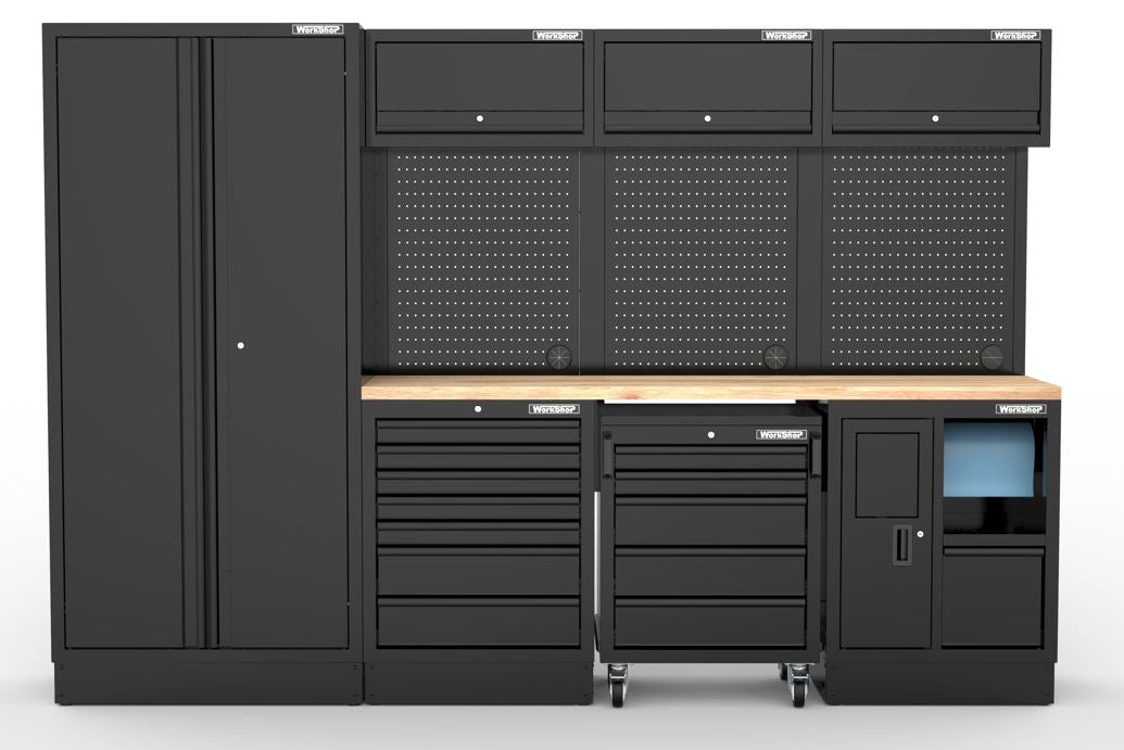 Arredo Officina Workshopitaly MPS 04 legno 3mt. Total Black + set 267 utensili Usag PRO
