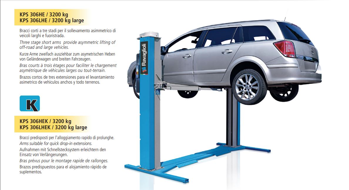 Ponte SOLLEVATORE A DUE COLONNE CON TRASMISSIONE A CARDANO Ravaglioli KPS 306LHE / 3200 kg large