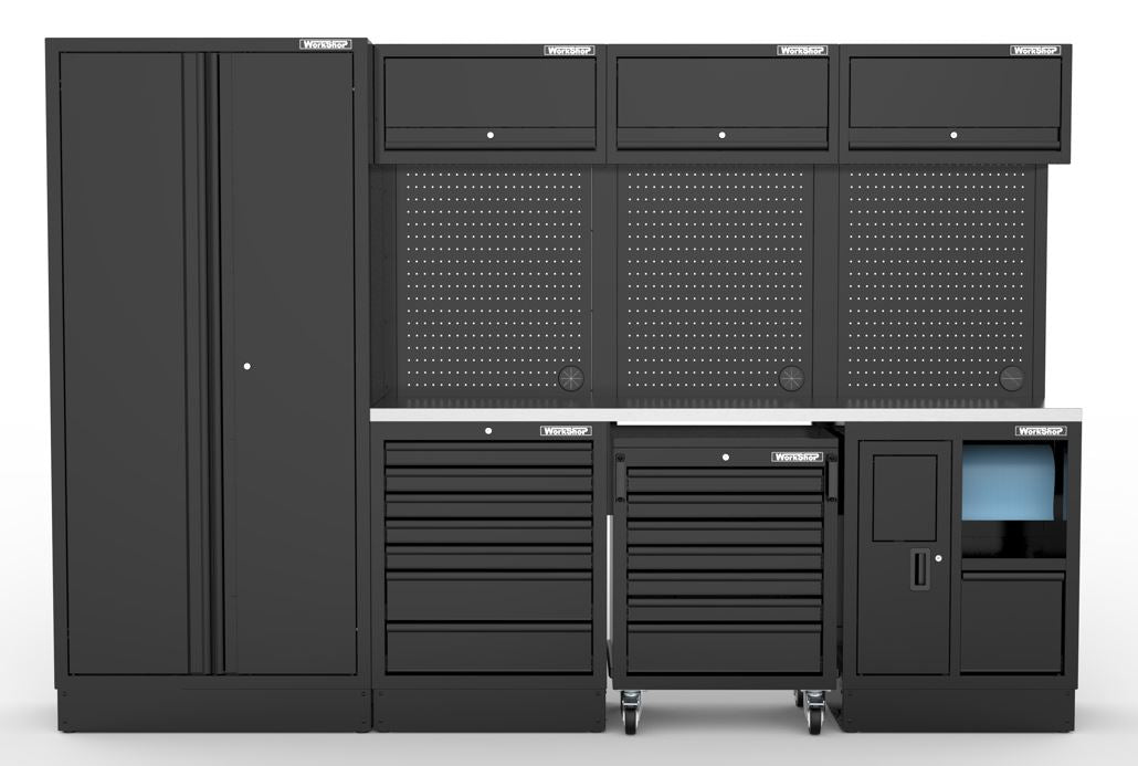 Arredo Officina Workshopitaly MPS 05 inox 3mt. Total Black + set 267 utensili Usag PRO