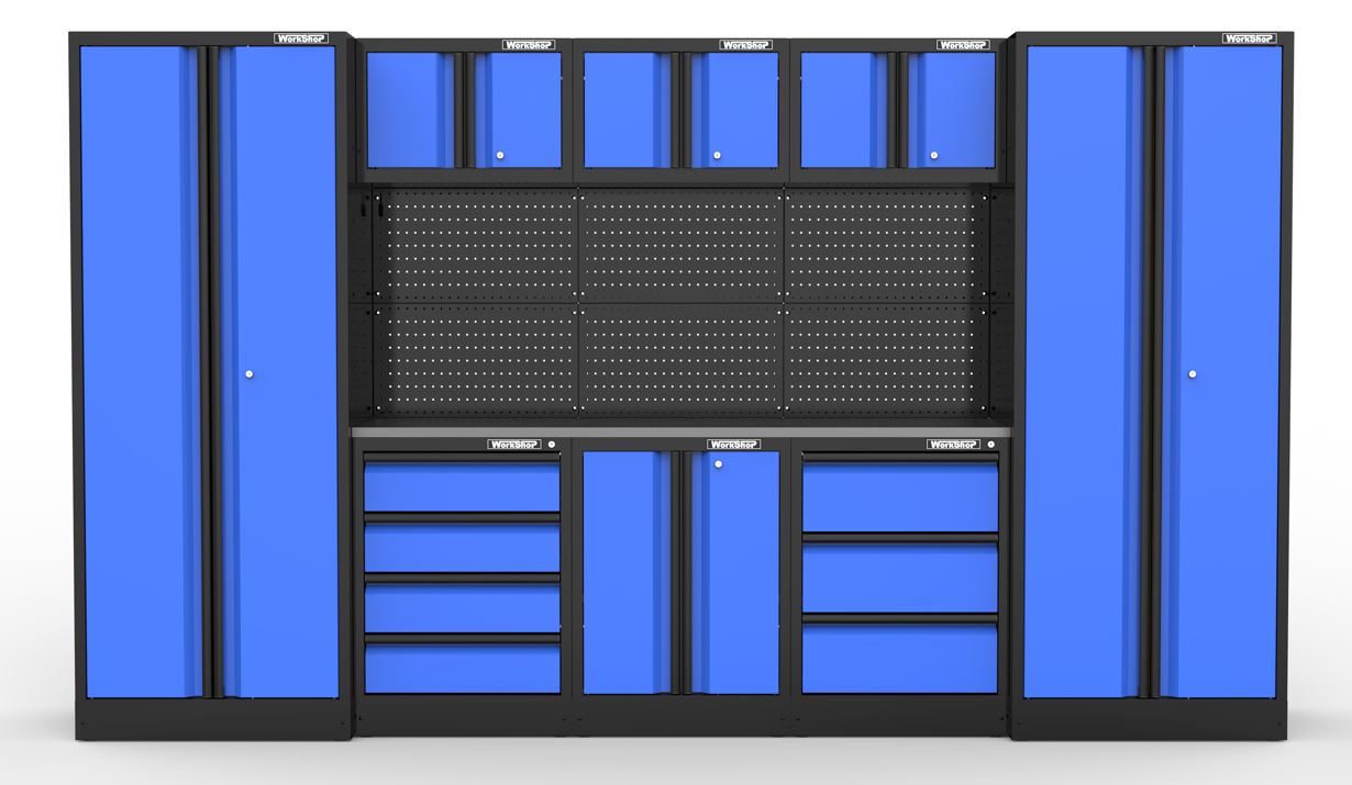 Arredo GARAGE Workshopitaly BLUE SKY and Black Anodized 3,3mt. Piano Inox