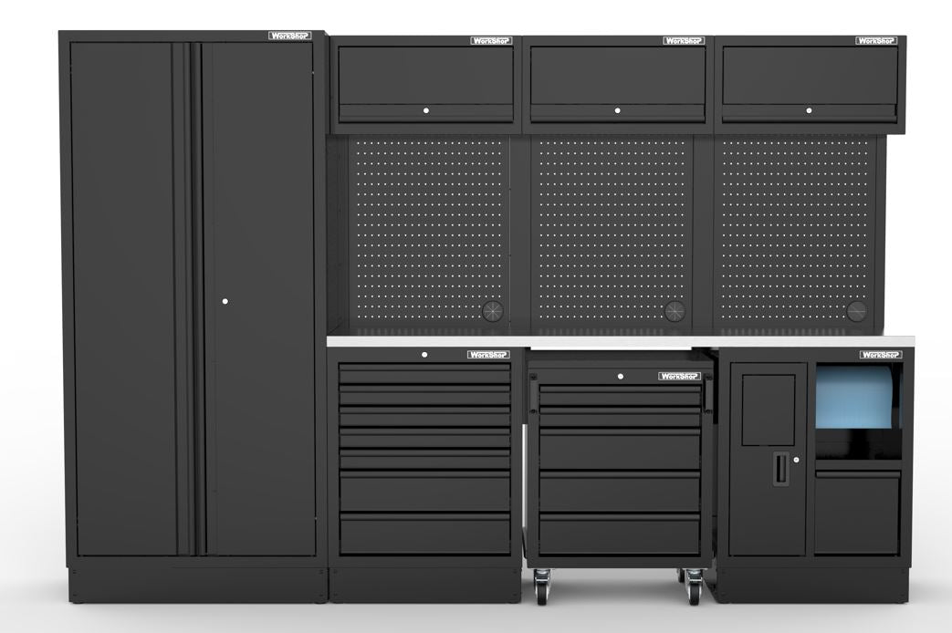 Arredo Officina Workshopitaly MPS 04 inox 3mt. Total Black + set 267 utensili Usag PRO