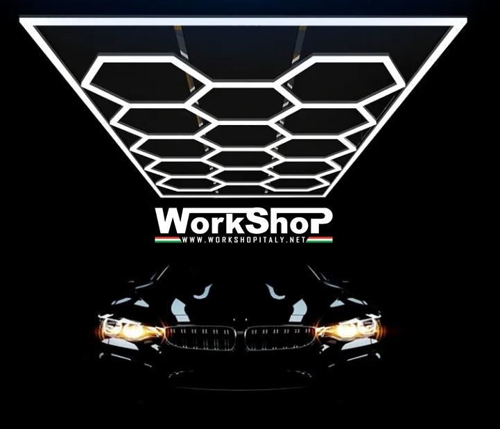 Luci Led Esagonali Car Detailing 2433x4840 con 14 esagoni luce fredda 6000K e telaio luminoso