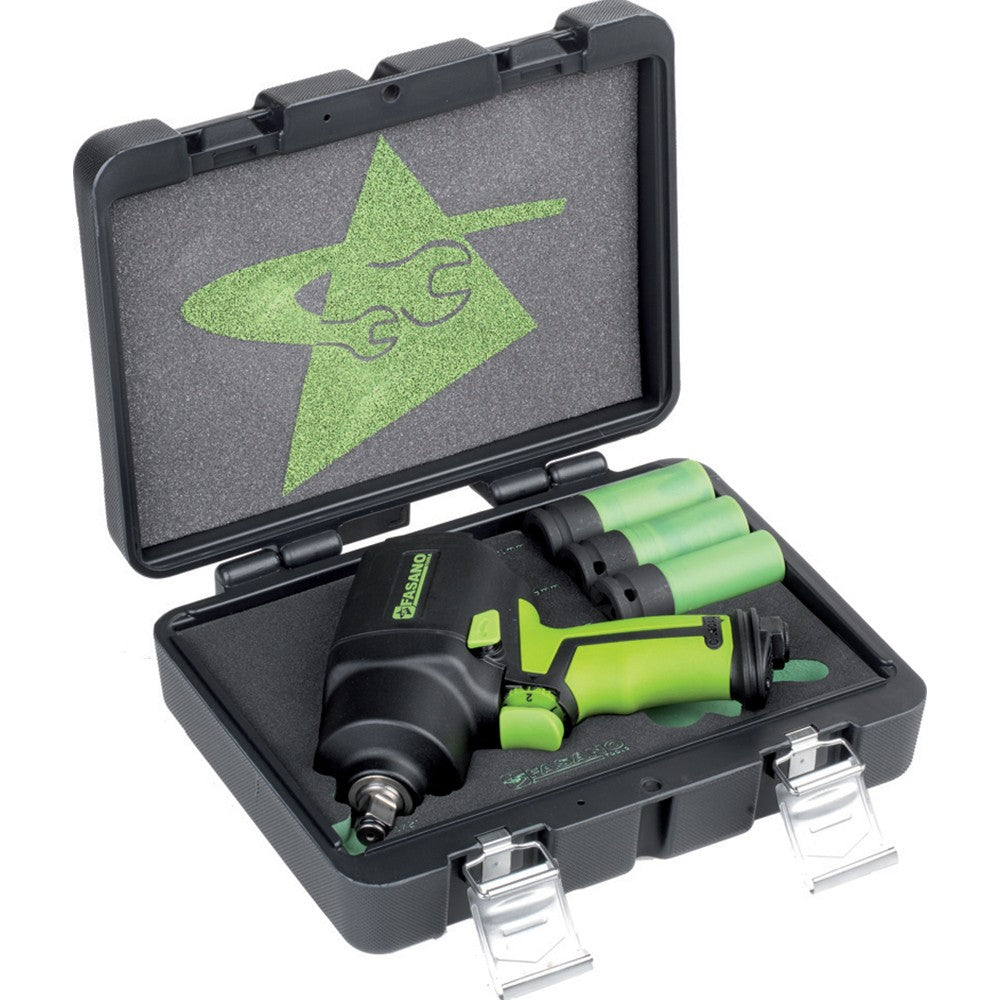 SET AVVITATORE PNEUMATICO AD IMPULSI CON ATTACCO QUADRO 1/2" E CHIAVI A BUSSOLA RINFORZATE Fasano FGA 309/S4