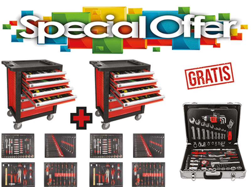 SET 2 PEZZI CARRELLI PORTA UTENSILI 7 CASSETTI 172 UTENSILI FM536159 + Valigia Attrezzata Fermec