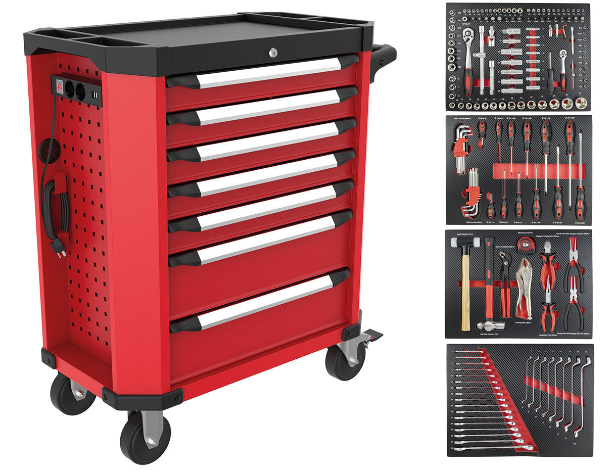 CARRELLO PORTAUTENSILI CON 7 CASSETTI ANTI RIBALTAMENTO 172 UTENSILI Fermec FM662AR