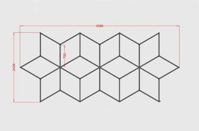 Illuminazione led a soffitto esagonale + triangoli 5,5 x 2,8mt