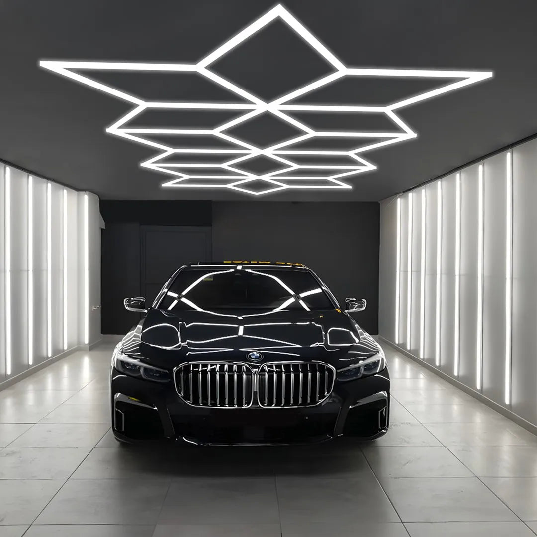 Illuminazione led a soffitto esagonale + triangoli 5,5 x 2,8mt