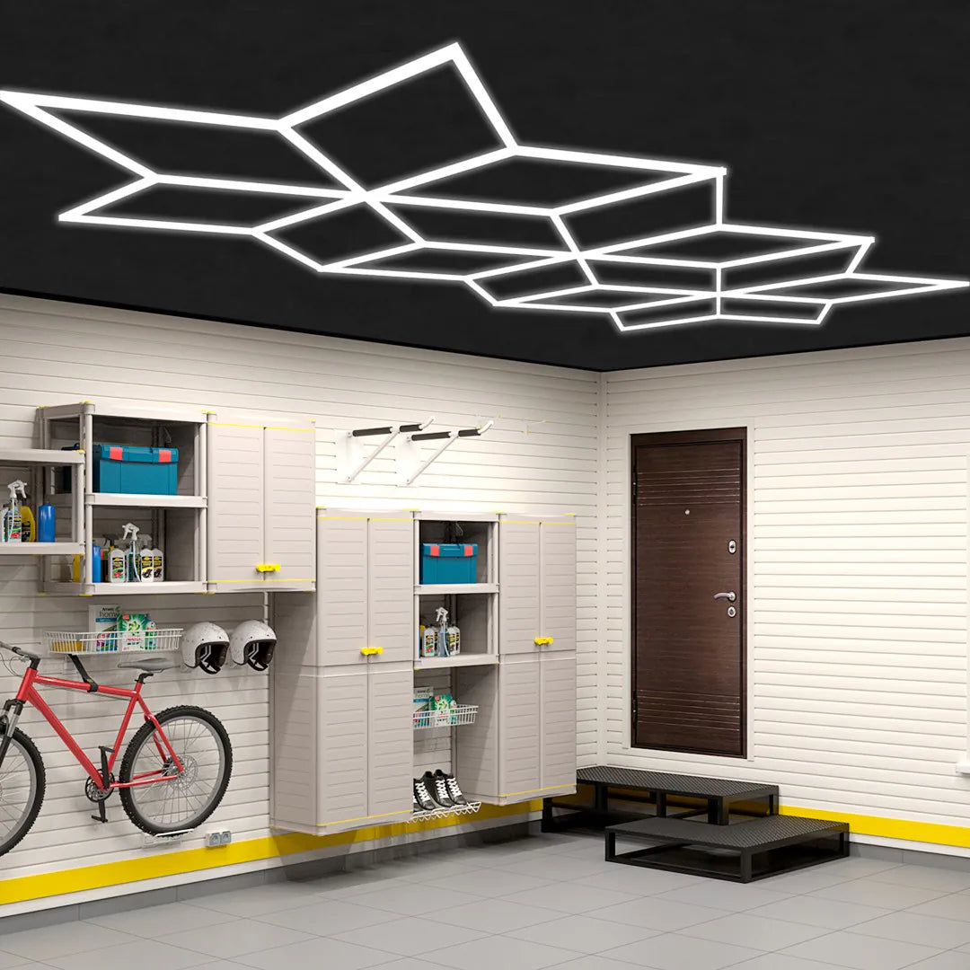 Illuminazione led a soffitto esagonale + triangoli 5,5 x 2,8mt