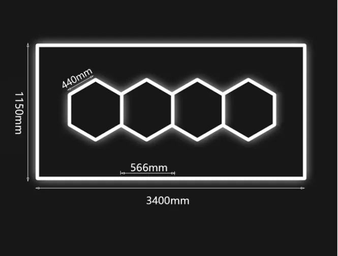 Luce led esagonale a soffitto 5 elementi e cornice 3,6mt x 1,2mt