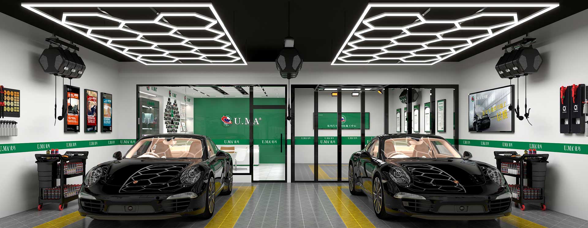 Luci Led Esagonali Car Detailing 2433x4840 con 14 esagoni luce fredda 6000K e telaio luminoso