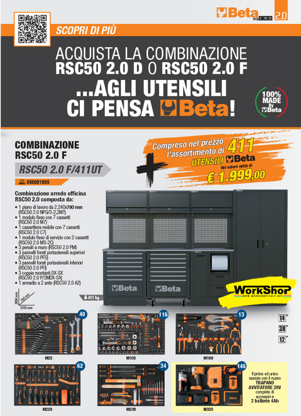 Combinazione arredo officina RSC50 2.0 con 411 utensili Beta RSC50 F/411UT