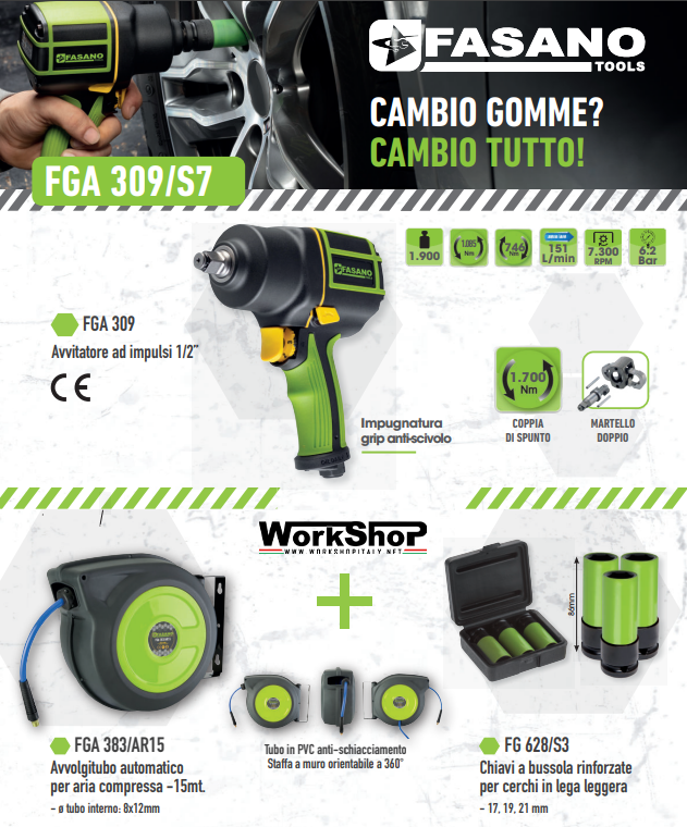 Set Fasano Pistola FGA 309 1/2" 1700Nm + AVVOLGITORE FGA 383/AR15 + SET BUSSOLE FG 628/S3