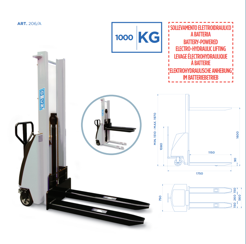 Muletto transpallet elettrico Omcn 1000kg. 206/A