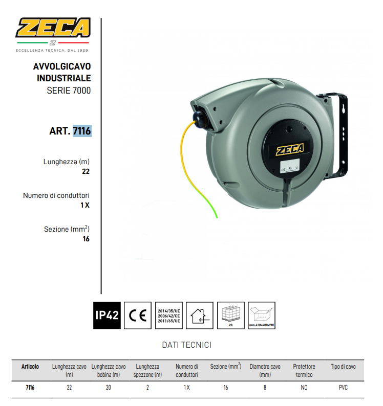 AVVOLGICAVO INDUSTRIALE SERIE 7116 22mt. cavo massa 16mm