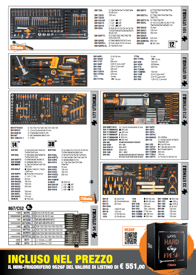 Carrello Beta RSC24AXXL completo di 1061 utensili + frigorifero Beta