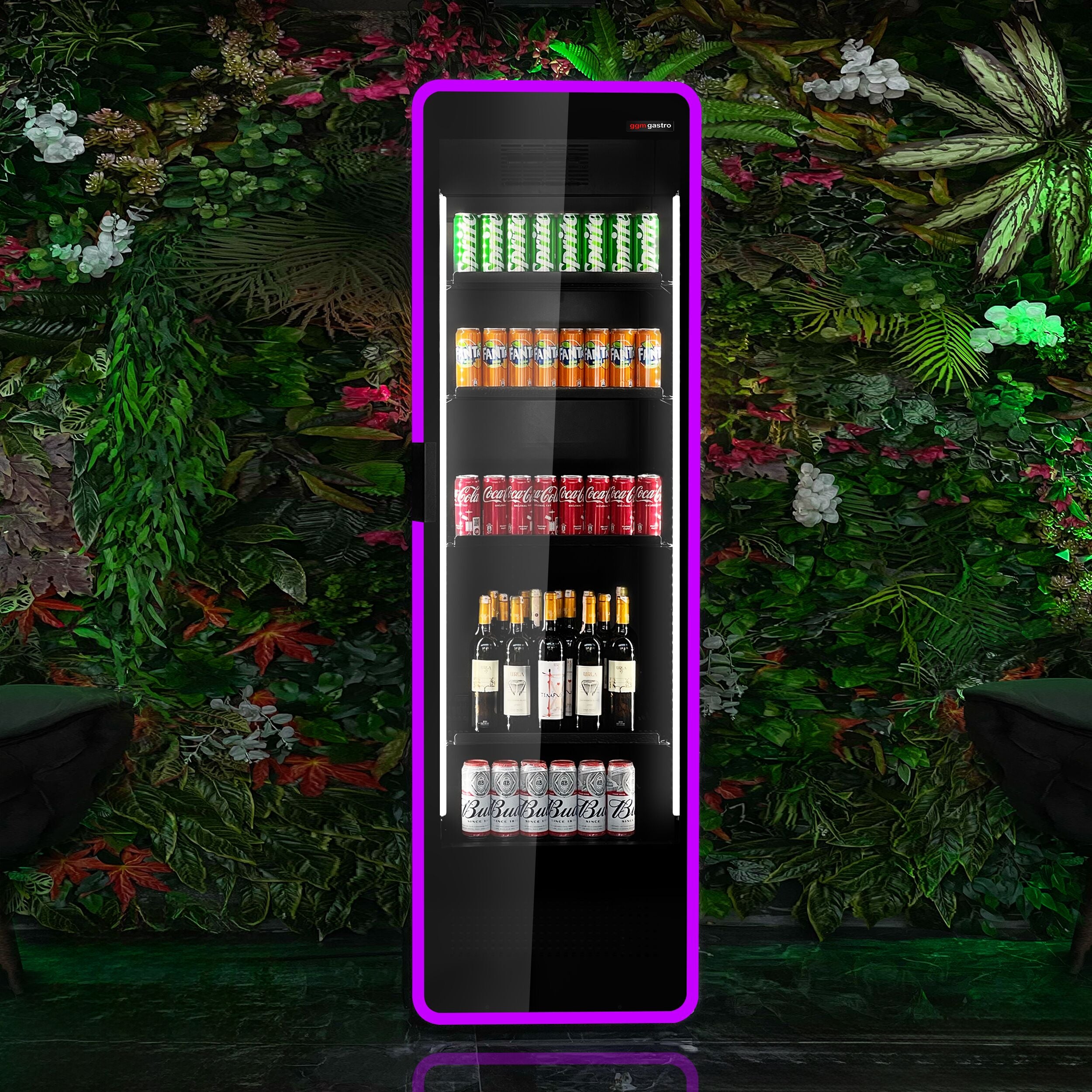 Frigorifero 550 litri 1 porta in vetro e luce LED colorata multicolor Full Black Officina