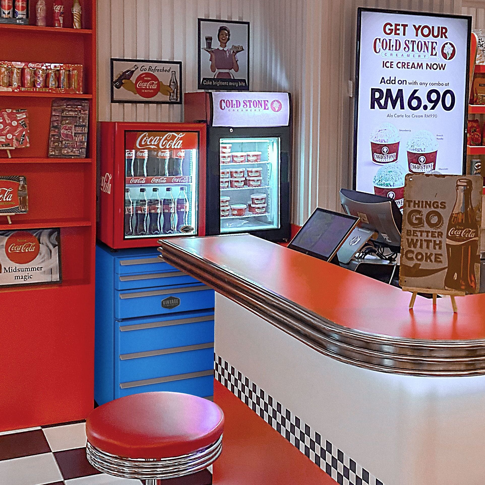 Carrello Vintage Frigorifero 50lt. 3 cassetti BLU