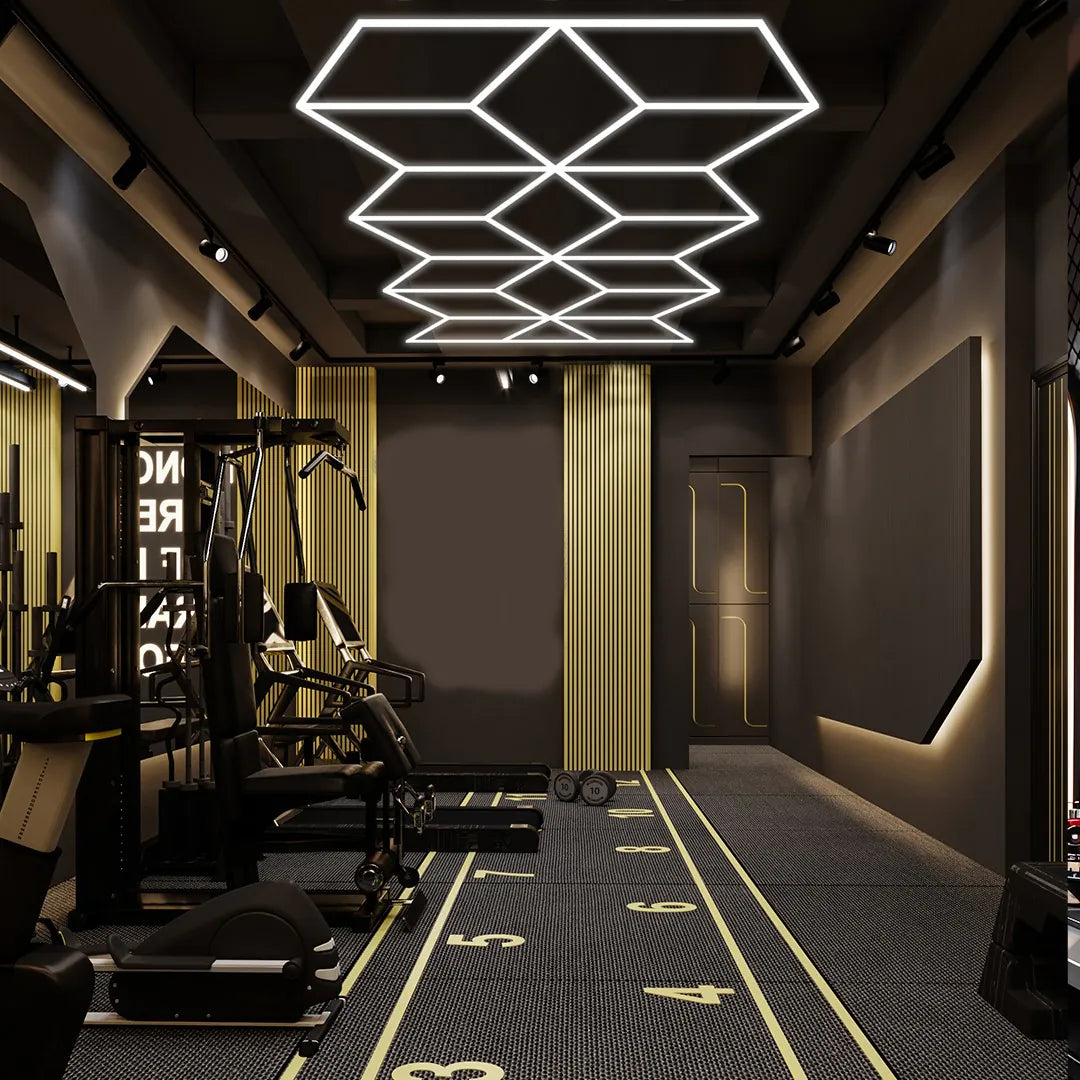 Lampada 18 diamanti esagonale a nido d’ape garage 4,8m x 2,4m Led bianco 390W 6500k 230V