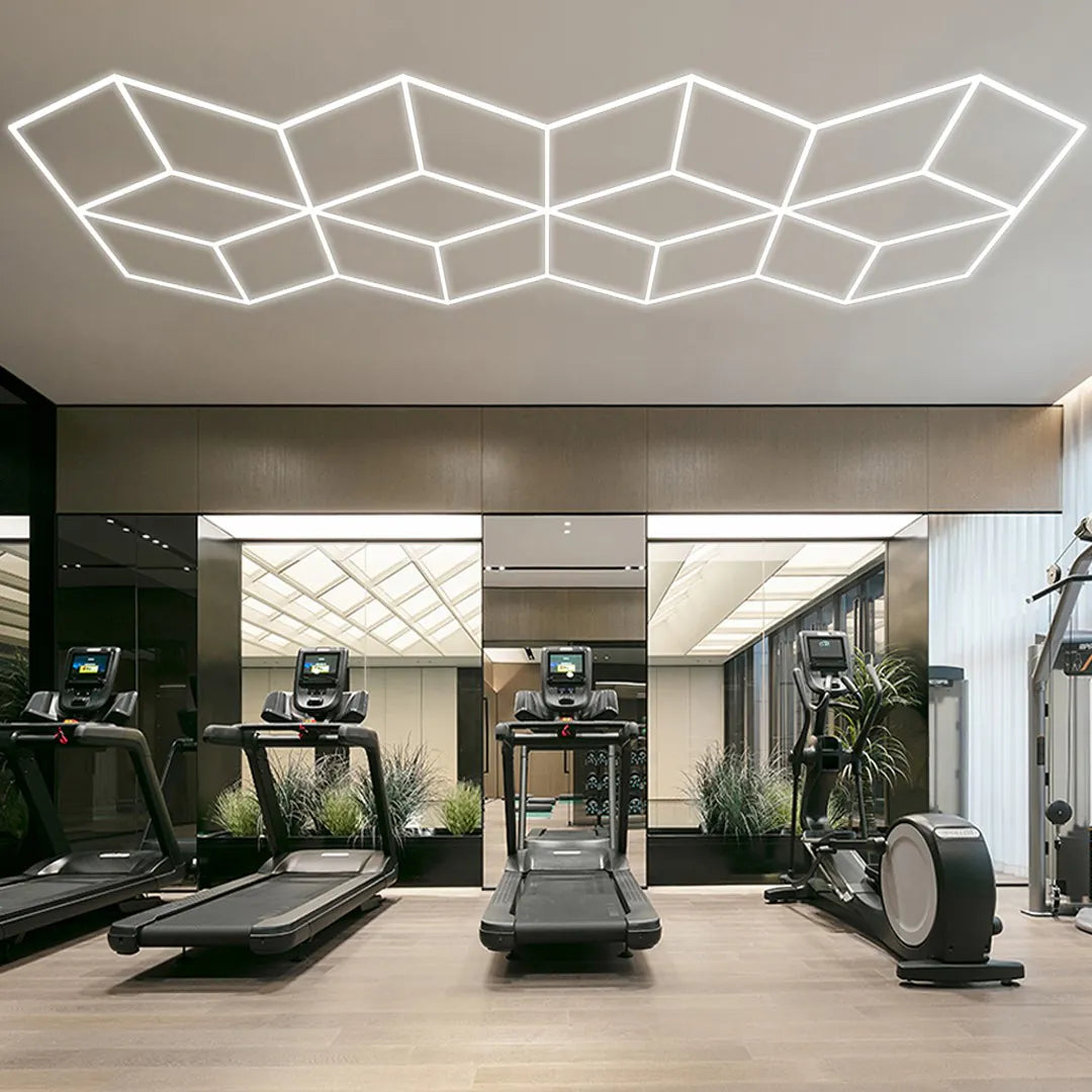 Lampada 20 diamanti esagonale a nido d’ape garage 5,6m x 2,4m Led bianco 430W 6500k 230V