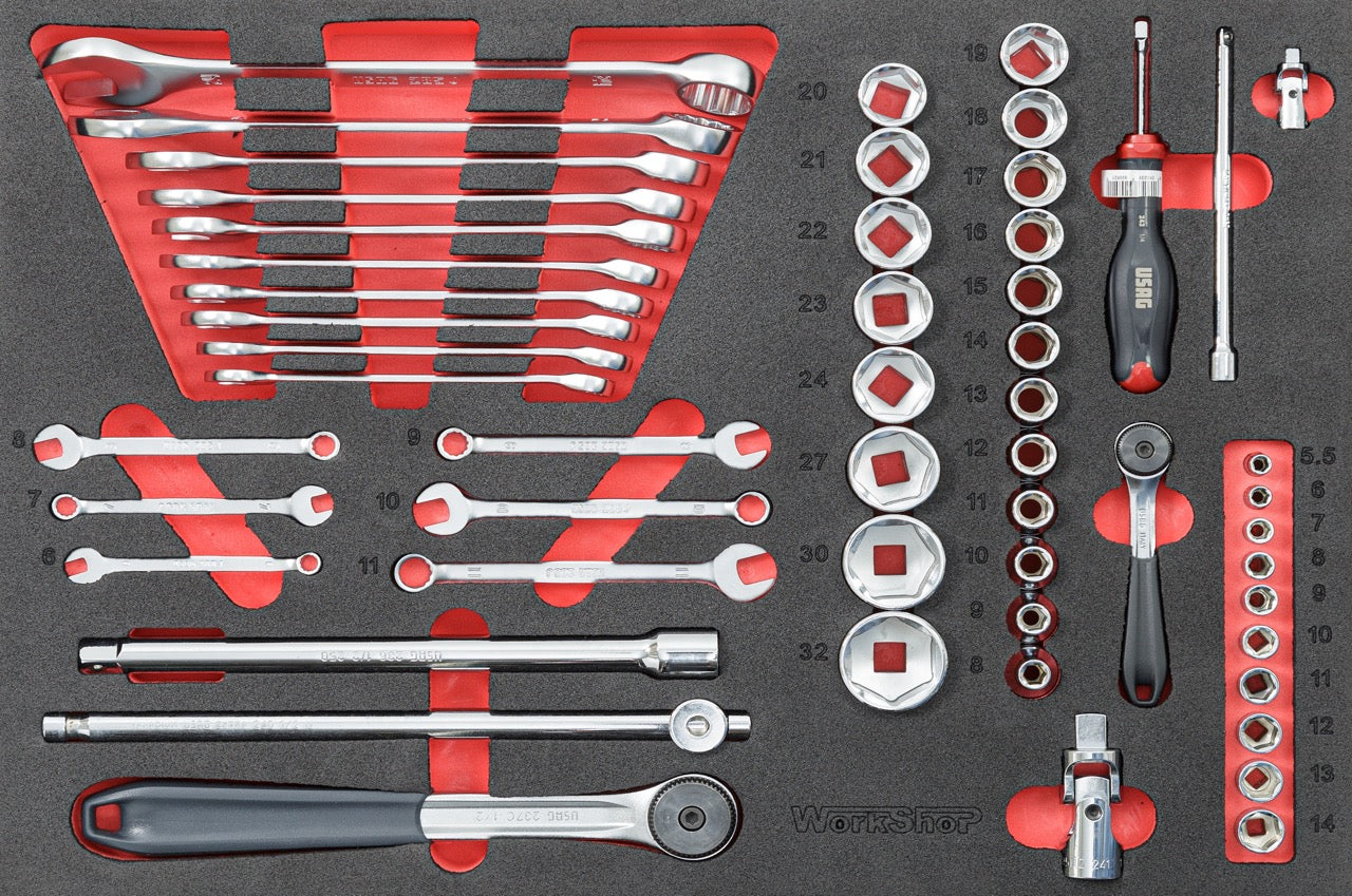 Arredo Officina Workshopitaly MPS 12 legno 2,64mt. Total Black + set 254 utensili Usag