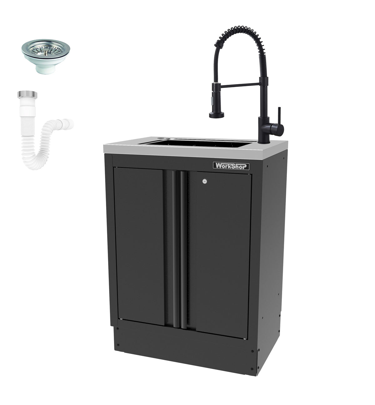 Mobile Officina Workshopitaly MPS con 2 antine e lavello inox Total Black completo di rubinetto e scarico