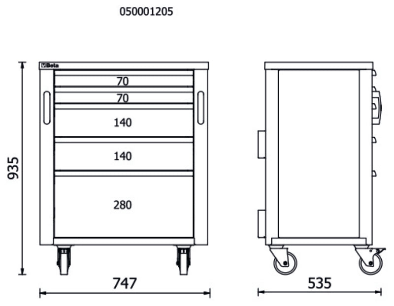 Cassettiera mobile con 5 cassetti per arredo officina RSC50 2.0 Beta RSC50 2.0 C5