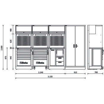 Combinazione arredo officina RSC50 2.0 con 445 utensili Beta RSC50 2.0 F/445UT