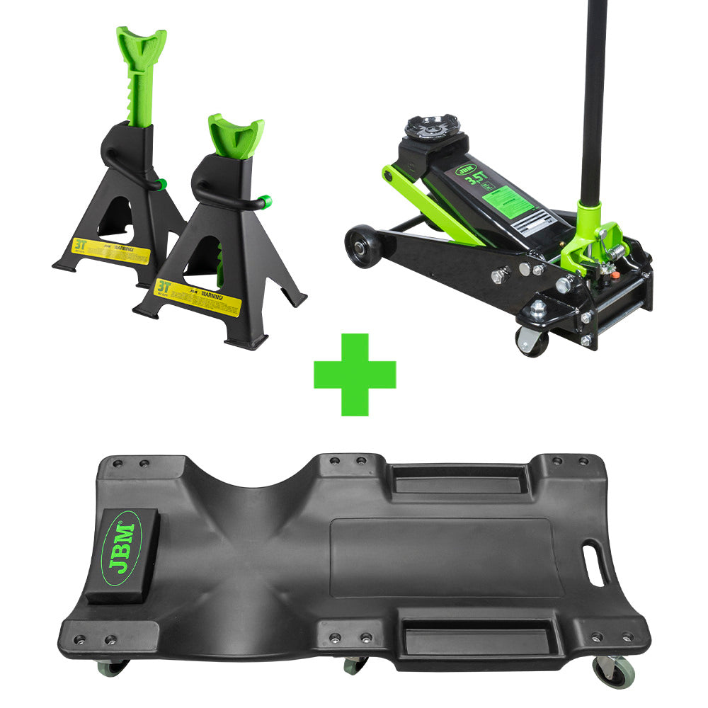 SET 2 CAVALLETTI 3T + 52148 CARRELLO + 50818 MARTINETTO IDRAULICO A CARRELLO 3,5T