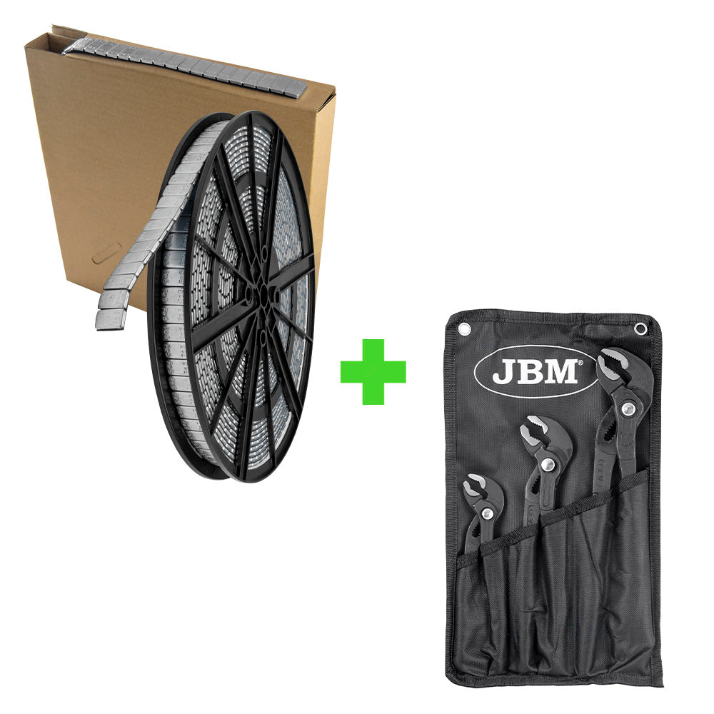 DISPENSER DI CONTRAPPESI ADESIVI 53256 + SET DI 3 PINZE REGOLABILI 53483 JBM