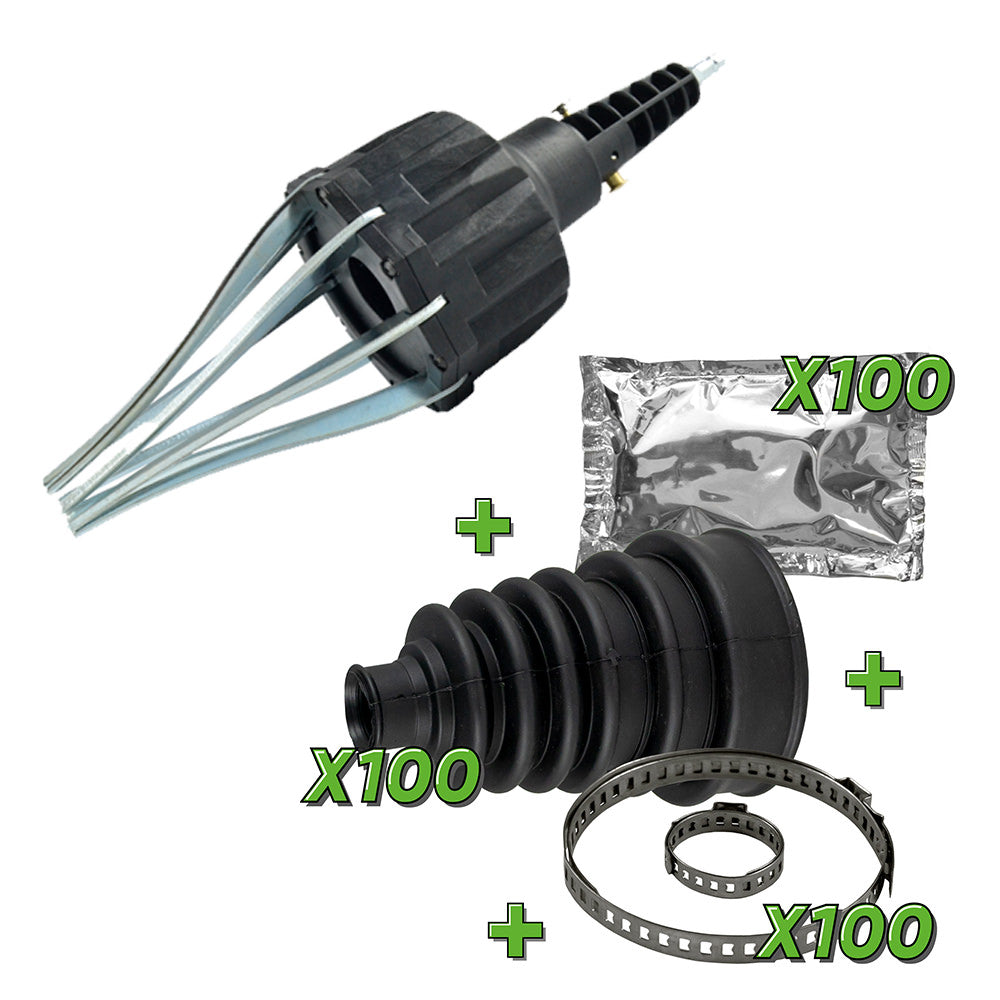 KIT PROMO: UTENSILE PNEUMATICO PER IL MONTAGGIO DI CUFFIE SEMIASSE (8 BAR) + 53693 SET 100 CUFFIE JBM SERIE415